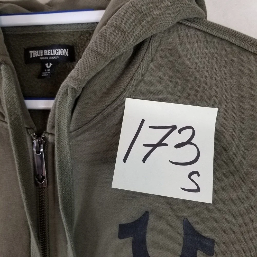 True‎ Religion Mens Olive Green Horseshoe Graphic Full Zip Hoodie Sweatshirt L